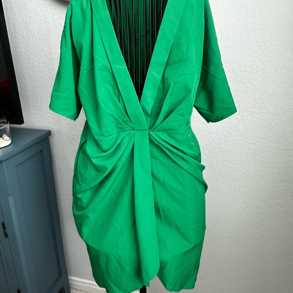 Vibrant Green V-Neck Dress
